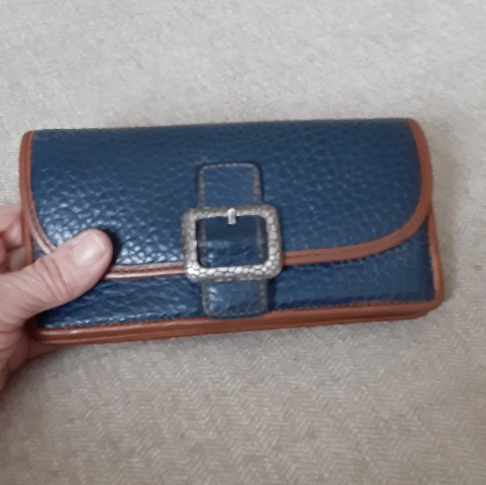 Brighton Blue and Brown leather wallet with Silver Buckle